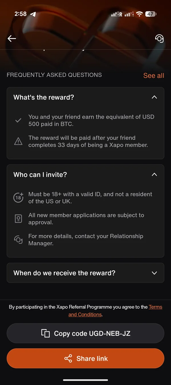 Xapo Bank official eligibility rules: 18+ with valid ID, not a resident of the US or UK, applications subject to approval